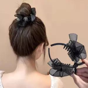 긴 머리 반 묶음 올림 헤어 삔 예쁜 리본 집게 핀
