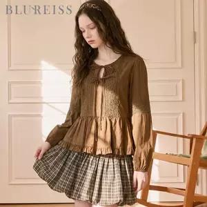 블루레이스 레이스 배색 프릴 티어드 블라우스_BI6F1BL5161
