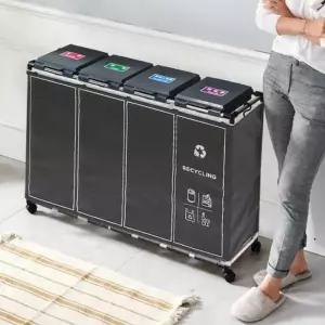 재활용 쓰레기통 휴지통 분리수거함 4단 커버 세트 분리수거대