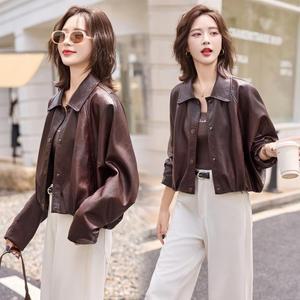 삐삐2 여성 쇼트 가죽 코트 가을 가오리핏 캐주얼 빈티지 라이더 재킷 상의