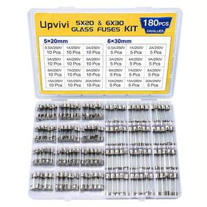 FAST BLOW GLASS FUSE ASSORTMENT KIT 24 VALUES FUSES 250V 5X20MM 0.5A 1A 2A 3A 4A 5A 6A 7A 8A 10A 15A 20A 6X30MM 20A TUBE