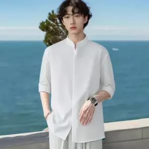 남성 차이나카라 5부 셔츠 여름 헨리넥 반팔 정장 셔츠