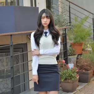 (빅사이즈) 아이보리 블랙라인 교복조끼(여자) -4XL