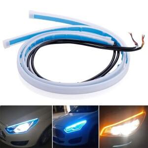 2개 DRL LED 스트립 회전 신호등 노란색 밝은  자동차 헤드 라이트 12V 용 주간 러닝