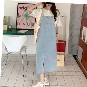 데님 멜빵 롱 원피스 여자 캐주얼 베이직 데일리