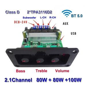 Bluetooth 호환 2*80W+100W TPA3116D2 클래스 D 전력 서브우퍼 증폭기 보드 2.0 2.1 채널 홈 시어터 오디오