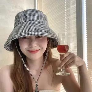 여성 봄여름 캐주얼 스트릿 트렌디 체크 와이드 방풍 버킷햇