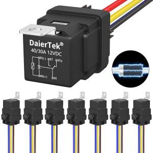 DAIERTEK 8팩 12V 릴레이(내장 다이오드 포함) 및 12 AWG 하니스 소켓 30A/40A 중부하 SPDT 5핀 릴레이 자동차 해양 보트용 방수