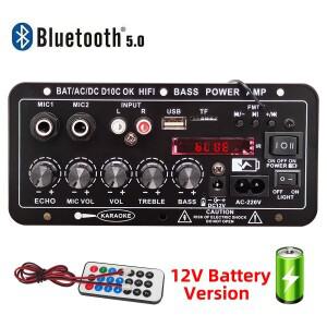 220V 12V 디지털 블루투스 앰프 보드 서브 우퍼 듀얼 마이크 가라오케 스피커 홈 시어터 DIY Rechargable