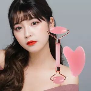 핑크 페이스롤러 세트 셀프마사지 하트 괄사 주름리프팅 눈가 얼굴 도구 어깨 기기