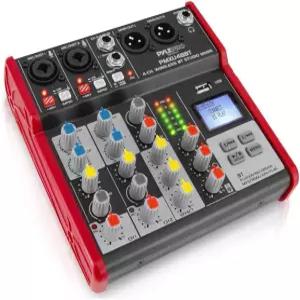 PYLE Studio Audio 사운드 믹서 보드 - 4채널 블루투스 호환 전문 휴대용 디지털 DJ 믹싱 콘솔 USB 오디오