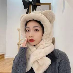 [제이큐]양털 모자 목도리 귀마개 일체형 털 겨울철 필수템 이어플러그