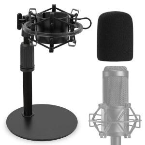 AUDIO TECHNICA AT2020용 업그레이드된 AT2020 데스크탑 마이크 스탠드 쇼크 마운트와 폼 윈드스크린이 포함된 조절식 AT2020USB+ AT2035 ATR2500 콘덴서 마이크용