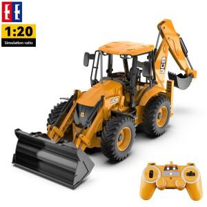 더블 E E589 RC 굴삭기 1/20 2.4G 11CH 원격 제어 자동차 트럭 백호 로더 라이트 사운드 건설 JCB 모델