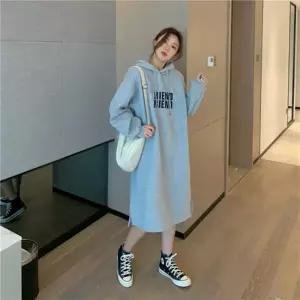 캐주얼 레터링 후드티 기모 겨울원피스 주말코디 하객룩 롱스커트 긴치마 파티룩