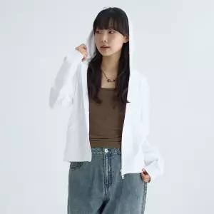 코드그라피 우먼 라이트 웨이트 후드 집업-오프 화이트
