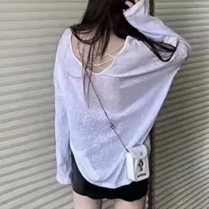 백포인트 얇은 여름 롱 슬리브 티셔츠 시스루 등파임