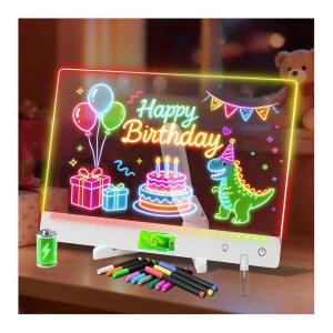 12 마커가 있는 충전식 루미 LED 잉 보드 13 7 x10 노트 릴 드라이 이레이즈 7가지 색상 조명 생일 할로윈