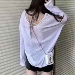 백포인트 얇은 여름 롱 슬리브 티셔츠 시스루 등파임