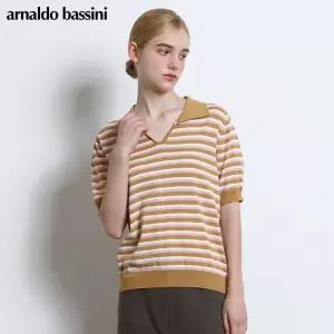 [아날도바시니(ARNALDO BASSINI)] 단가라 배색카라브이넥 반팔니트 (택가격 98000원)