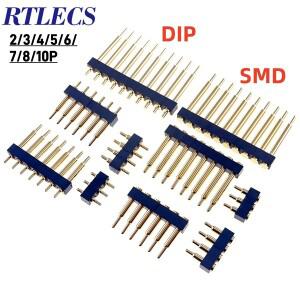 2Pcs 수 스프링 장착 포고 핀 커넥터 단일 행 2.54MM 피치 3 4 5 6 7 8 10 TH DIP SMD 패드