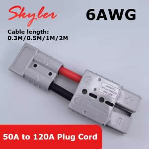 50A  회색 플러그 커넥터 코드 지게차 배터리 충전 와이어용 실리콘 케이블 6AWG 연장 변환 라인