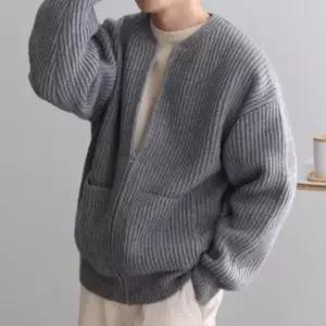 [하프클럽/]남성 골지 카라없는 민무늬 색상 집업 가디건
