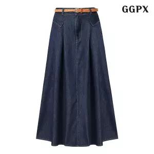 [GGPX]데님 벨티드 핀턱 스커트 (GPBWH010D)