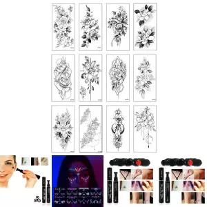 흑백 대형 타투스티커 12종세트 장미 꽃 여름 패션/스티커타투/패치/셀프/타투/포인트
