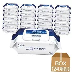 물티슈 캡형 쌍용)코디아쿠아후레쉬물티슈(캡형/72매)-박스(24개입