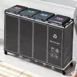 [제이큐]재활용 분리수거함 4단 커버세트/분리수거대 쓰레기통 휴지통