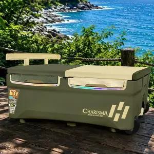 해동 HB-3188 카리스마 아이스박스 63L 카키BR 바퀴형 낚시쿨러 양문형
