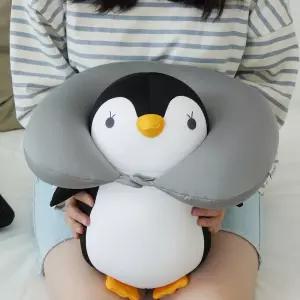 휴대용 펭귄 차량용 인형 의자 여행용 사무실 비행기 변신 목쿠션 [aD45FD9]