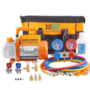 BACOENG 3.6CFM 1/4HP AC 진공 펌프 및 게이지 세트 자동 에어컨 시스템용 HVAC 키트 R134A R22 R410A 냉매용 매니폴드 세트 - R134A 캔탭 퀵 커플러 포함