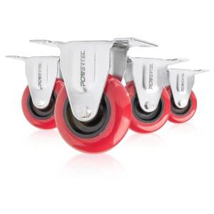 POWERTEC 3인치 고정 캐스터 휠 640파운드 하중 중장비용 플레이트 캐스터 가구 카트 돌리 작업대용 강성 고무 휠 (17207)
