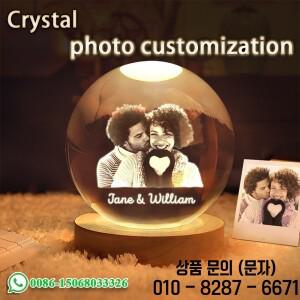 사용자 정의 크리스탈 공 사진 LED 밤 빛 침실 사무실 장식 선물 웨딩 커플의 부모 애완 기념품