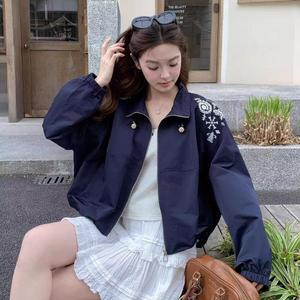 슈슈 여성 고급 이른 봄 세련 유행 예쁘고 유니크한 차이나 자수 야구 점퍼 상의 DL