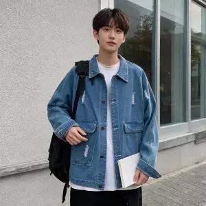 [하프클럽/]남성 데님자켓 오버핏 워싱 청자켓 남친룩 간절기 데일리 아우