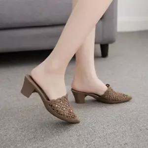 여성샌들 심플 5.5cm PVC 미들힐 뮬슬리퍼 여성 젤리 슬리퍼힐