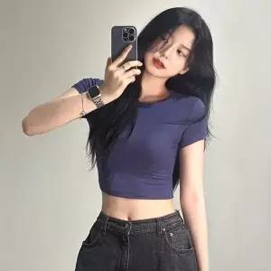 여성 쫀쫀 반팔 크롭 티셔츠 슬림 타이트 티 3color