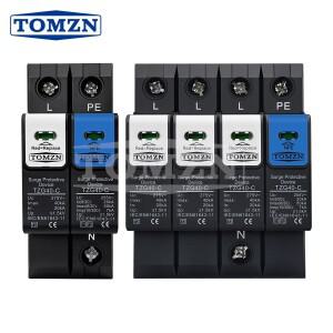 TOMZN N-PE 서지 보호기 SPD & 방전관 20-50kA 230V/380V AC 플러그형 T1+T2 난연성 하우징