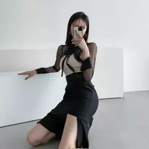 여자 홀복 시스루 레이스 머메이드 스판 원피스_52