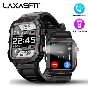 LAXASFIT 남성용 스포츠 스마트 워치 혈액 산소 블루투스 말하는 시계 멀티 스포츠 LED 손전등 야외 스마트 워치 1.71 화면
