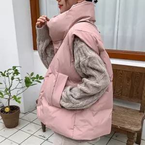 여자 핑크 하이넥 패딩 조끼 가을 겨울 간편한 아우터