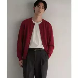 MUSINSA STANDARD 워셔블 수피마 코튼 라운드 넥 가디건 [버건디]
