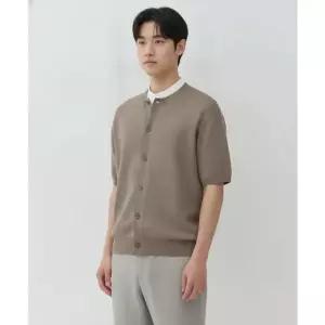 MUSINSA STANDARD 워셔블 수피마 코튼 라운드 넥 반소매 가디건 [헤더 베이지]
