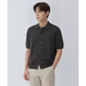 MUSINSA STANDARD 워셔블 수피마 코튼 칼라드 반소매 가디건 [다크 그레이]