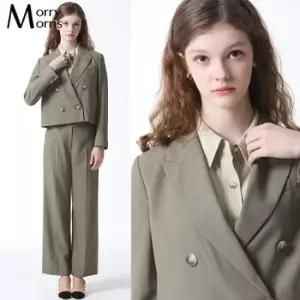2SET [모리모리스(Morry Morris)] 피크드 더블 크롭 재킷 솔리드 와이드 팬츠 2종세트17916754588590