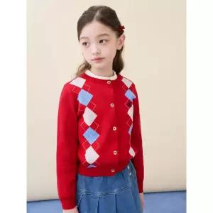 [BEANPOLE KIDS] [시즌오프 30%] 여아 아가일 카디건 - 레드 (BI615AG026) (BI615AG026)