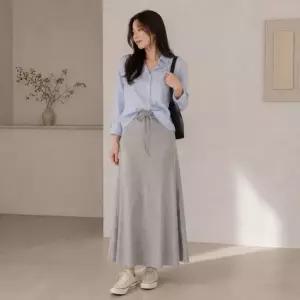 데이트룩 사이드 슬릿 스트링 면 롱 스커트